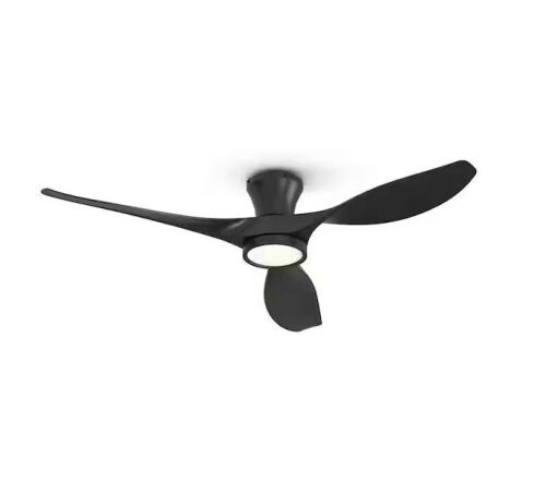 52 in. Indoor Ceiling Fan with Light and Remote, Flush Mount Low Profile, Quiet Reversible DC Motor, 3 CCT Light, Black - Lot 256