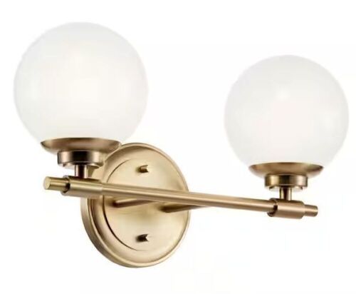 KICHLER Benno 14.75 in. 2-Light Champagne Bronze Industrial Bathroom Vanity Light with Opal Glass - Lot 354