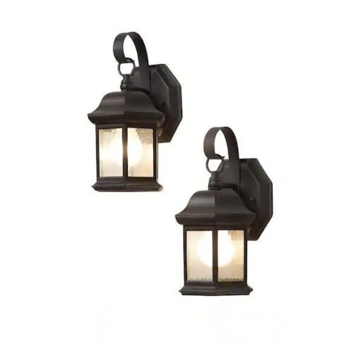 Hampton Bay 10.5 in. 1-Light Bronze Outdoor Wall Light Fixture Sconce with Seeded Glass, 2 Pack  - Lot 357