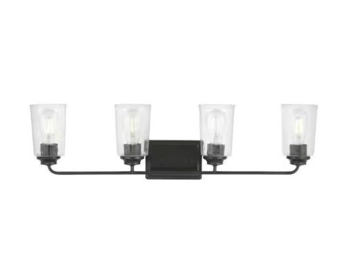 Hampton Bay Evangeline 32-3/8 in. 4-Light Matte Black Farmhouse Bathroom Vanity Light with Clear Seeded Glass Shades - Lot 358