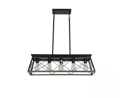 Farmhouse 5-Light Black Island Rectangular Chandelier  - Lot 360