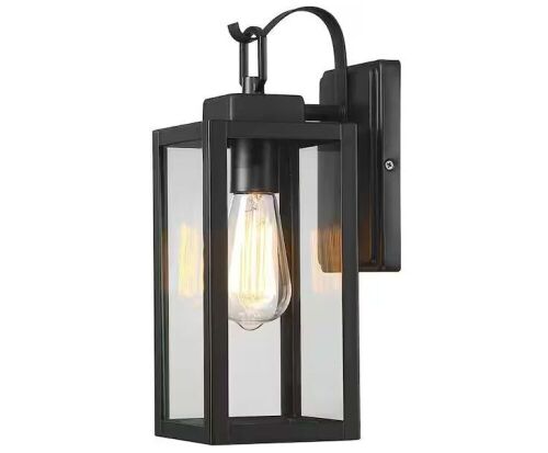 Pia Ricco 1- Light Matte Black Outdoor Wall Lantern Sconce with Clear Glass - Lot 368