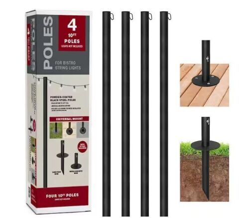 10 ft. String Light Poles, 4 pack  - Lot 374