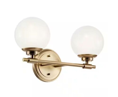KICHLER Benno 14.75 in. 2-Light Champagne Bronze Industrial Bathroom Vanity Light with Opal Glass - Lot 450