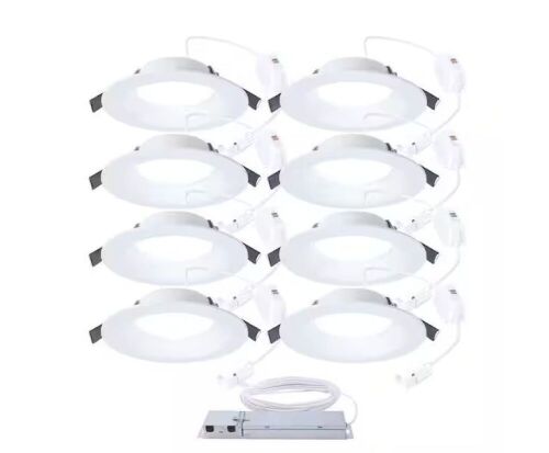 HALO QuickLink Low Voltage, 6 in. Selectable CCT 2700-5000K, 600 Lumens, Recessed Canless LED Starter Kit-8 pack, Dimmable - Lot 451