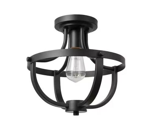 Globe Electric 12 in. 1-Light Matte Black Semi-Flush Mount Ceiling Light - Lot 453
