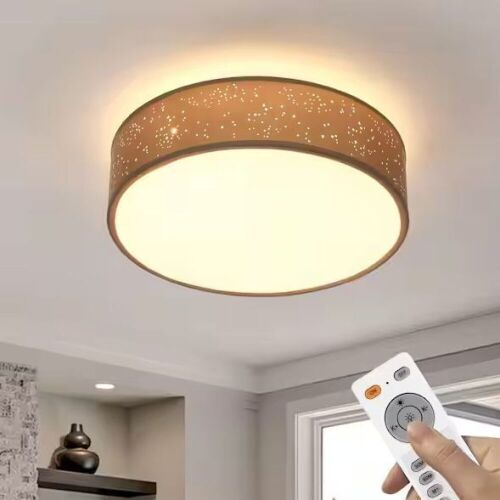 TOZING 15 in. Modern Brown Integrated LED Dimmable Novelty Star Cloth Cover Flush Mount Ceiling Light Fixture  - Lot 454