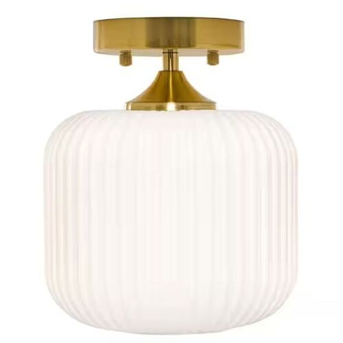 River of Goods Vanna 8 in. Gold-Tone Metal Semi-Flush Mount with Frosted White Globe Shade - Lot 455