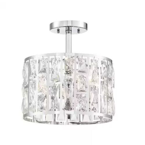 Home Decorators Collection Kristella 12.5 in. 3-Light Chrome Semi Flush Mount Light with Clear Crystal Shade - Lot 456