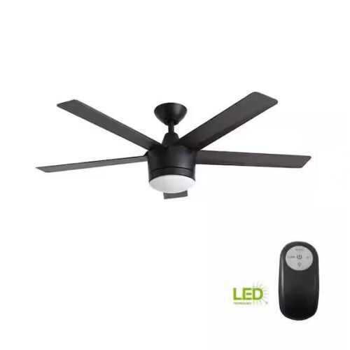 Home Decorators Collection Merwry 52 in. Integrated LED Indoor Matte Black Ceiling Fan with Light Kit and Remote Control - Lot 462