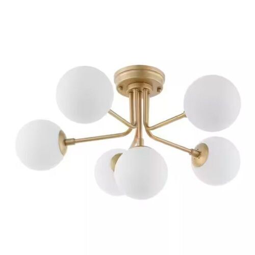 JONATHAN Y Olivier Parisian 24 in. 6-Light Globe Modern Industrial Iron Bistro LED Semi Flush Mount, Gold - Lot 463