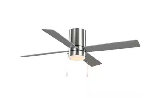 Hampton Bay Scenic 52 in. Integrated LED Indoor Brushed Nickel Hugger Ceiling Fan with Reversible Motor & Reversible Blades Included - Lot 698