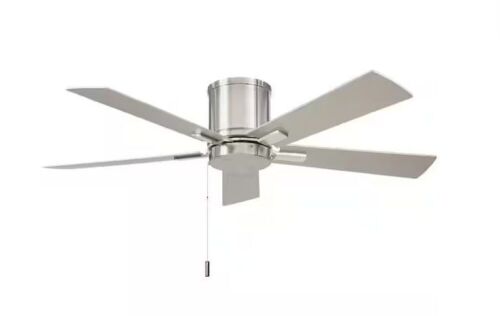 Hampton Bay Grantway 48 in. Indoor/Covered Outdoor Brushed Nickel Low Profile Ceiling Fan Without Light with Pull Chain Included - Lot 782