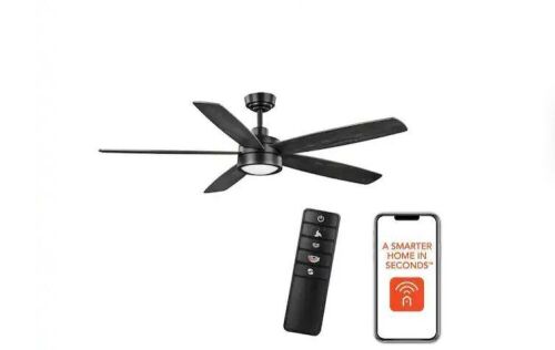 Home Decorators Collection Driskol 60 in. White Color Changing LED Matte Black Smart Ceiling Fan with Light Kit and Remote  - Lot 783