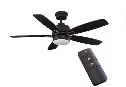 Home Decorators Collection Fawndale 46 in. Indoor Integrated LED Bronze Ceiling Fan with Light Kit, 5 Reversible Blades and Remote Control - Lot 790