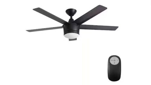 Home Decorators Collection Merwry 52 in. Integrated LED Indoor Matte Black Ceiling Fan with Light Kit and Remote Control - Lot 791