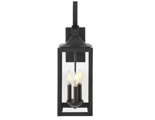 Home Decorators Collection Havenridge 23.2 in. 3-Light Espresso Bronze Hardwired Outdoor Wall Light Lantern Sconce with Clear Glass - Lot 797