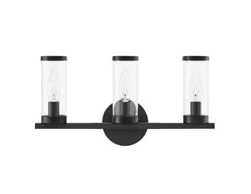 Hampton Bay Loveland 16.625 in. 3-Light Black Bathroom Vanity Light Fixture with Clear Glass Shades - Lot 880