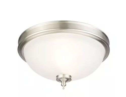 Hampton Bay Eastpoint 13 in. 2-Light Brushed Nickel Flush Mount with Frosted Glass Shade - Lot 881
