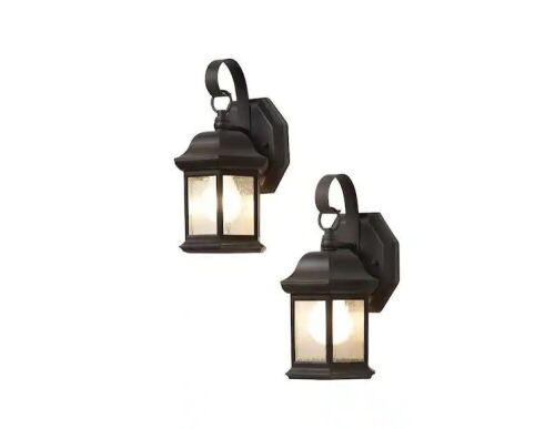Hampton Bay 10.5 in. 1-Light Bronze Outdoor Wall Light Fixture Sconce with Seeded Glass, 2 Pack - Lot 883