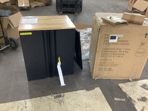 Husky Heavy Duty Welded 20-Gauge Steel 2-Door Garage Base Cabinet, 28 in. W x 32 in. H x 21.5 in. D - Broken Hinge, Large Dent - Lot 184