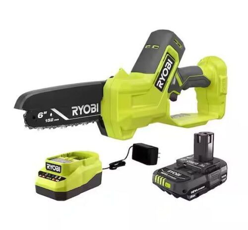 RYOBI ONE+ 18V 6 in. Cordless Battery Compact Pruning Mini Chainsaw with 2.0 Ah Battery and Charger - Lot 110
