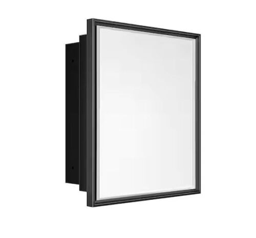 24 in. W x 30 in. H Rectangular Brass Aluminum Alloy Black Framed Recessed/Surface Mount Medicine Cabinet with Mirror - Lot 112