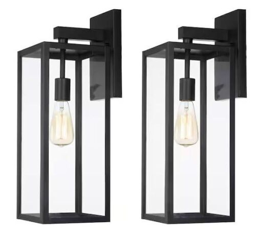 Hukoro Martin 21 in. H 1-Light Matte Black Hardwired Outdoor Wall Lantern Sconce, 2 Pack  - Lot 176