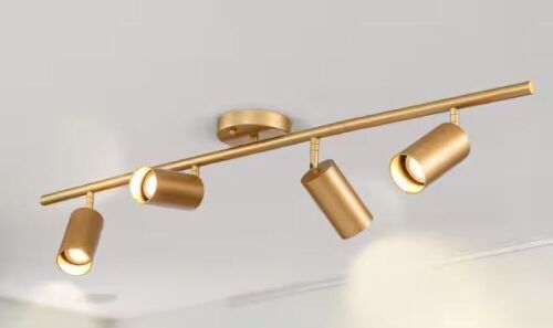LLHZSY 39.4 in. 4-Light Modern Gold Track Lighting Kit with Rotating Heads and Flush Mount Light - Lot 812