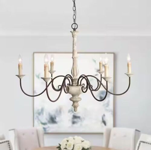 LNC 37 in. W Wood Candlestick Chandelier 6-Light Distressed White  - Lot 174