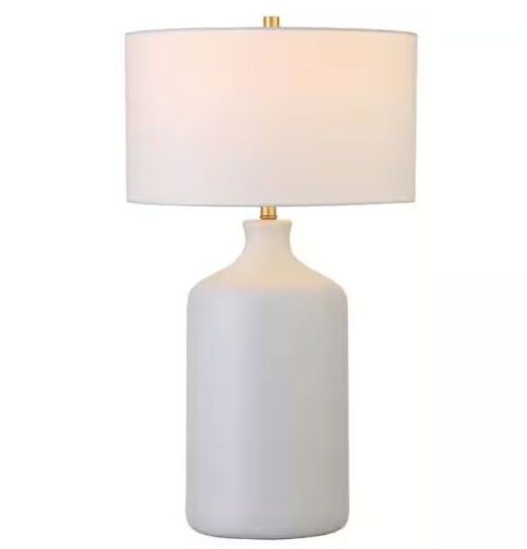 Sloane 29 in. Matte White/White Ceramic Table Lamp with Fabric Shade - Lot 206