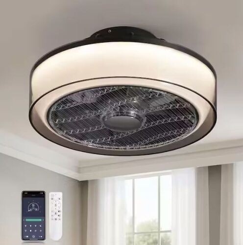 ANTOINE 16 in. Indoor Smoky Gray Low Profile Ceiling Fan with Dimmable LED Light Flush Mount  - Lot 675