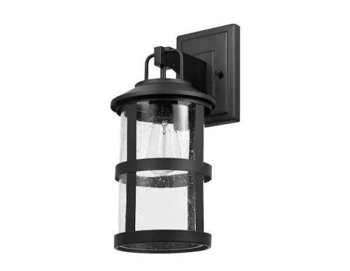 Globe Electric Penelope Matte Black Modern Indoor/Outdoor 1-Light Wall Sconce with Seeded Glass Shade - Lot 886