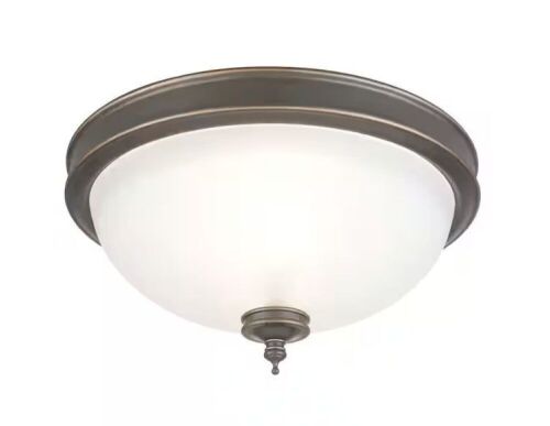 Hampton Bay Eastpoint 13 in. 2-Light Oil Rubbed Bronze Flush Mount with Frosted Glass Shade - Lot 327