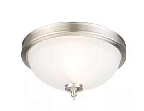 Hampton Bay Eastpoint 13 in. 2-Light Brushed Nickel Flush Mount with Frosted Glass Shade - Lot 328