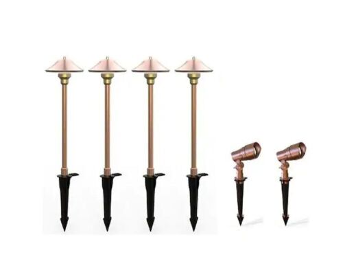 Home Decorators Collection 30-Watt Equivalent Low Voltage Brass LED Outdoor Landscape Path Light and Spot Light Kit, 6 Pack - Lot 329