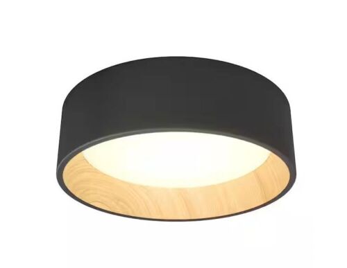 Artika Alton 13 in. 1-Light Modern Black and Wood Integrated LED 3 CCT Flush Mount Ceiling Light Fixture - Lot 333