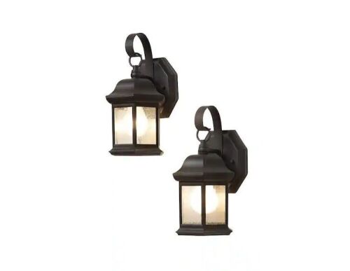 Hampton Bay 10.5 in. 1-Light Bronze Outdoor Wall Light Fixture Sconce with Seeded Glass, 2 Pack - Lot 890