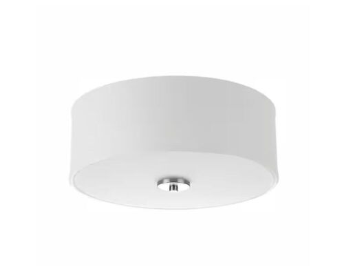 Progress Lighting Inspire Collection 13 in. Transitional Brushed Nickel LED Bedroom Drum Shade Ceiling Light with White Linen Shade - Lot 891