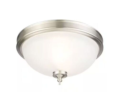 Hampton Bay Eastpoint 13 in. 2-Light Brushed Nickel Flush Mount with Frosted Glass Shade - Lot 892