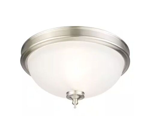 Hampton Bay Eastpoint 13 in. 2-Light Brushed Nickel Flush Mount with Frosted Glass Shade - Lot 894