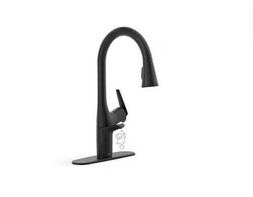 KOHLER Safia 1-Handle Pull Down Sprayer Kitchen Faucet with Integrated Soap Dispenser in Matte Black - Lot 628