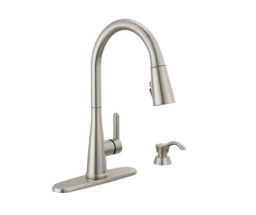Delta Greydon Single-Handle Pull-Down Sprayer Kitchen Faucet with ShieldSpray and Soap Dispenser in SpotShield Stainless Steel - Lot 721