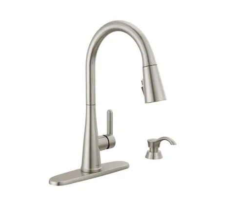 Delta Greydon Single-Handle Pull-Down Sprayer Kitchen Faucet with ShieldSpray and Soap Dispenser in SpotShield Stainless Steel - Lot 722
