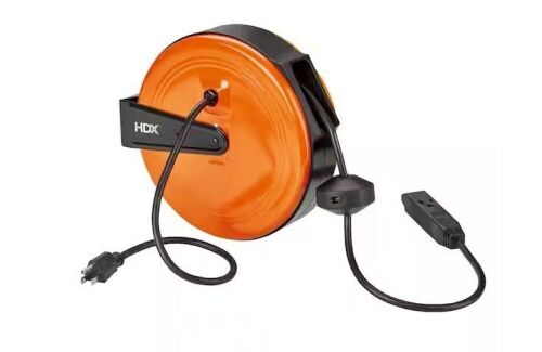 HDX 30 ft. 16/3 Retractable Cord Reel with 3 Grounded Outlets in Orange - Lot 729