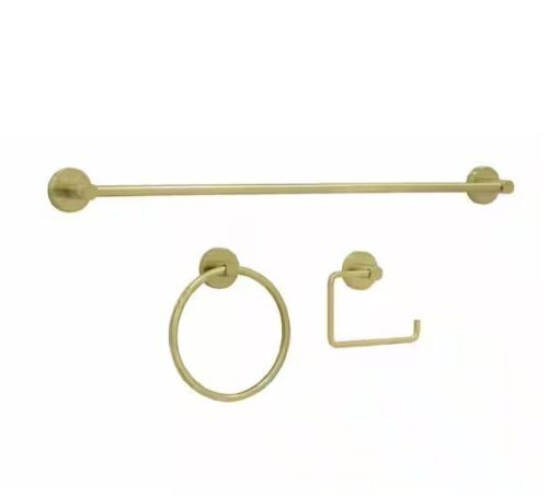 MSI 3-Piece Gold Brushed Bath Hardware Set with 24 in. Towel Bar, Toilet Paper Holder and Towel Ring - Lot 736