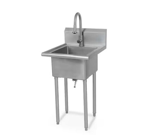 Glacier Bay 24 in. W x 24 in. D Freestanding Stainless Steel 1-Compartment Commercial Laundry/Utility Sink with Faucet and Drain - Lot 91