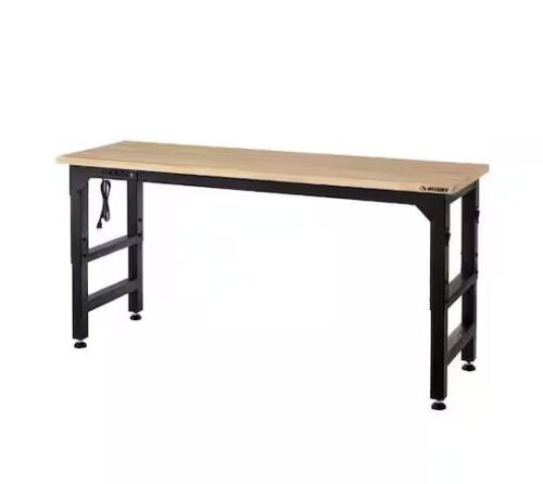 Husky 72 in. W x 23 in. D Adjustable Height Black Workbench, Solid Wood Top - Lot 21