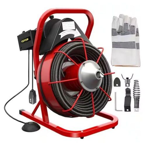 VEVOR Electric Drain Auger 75 ft. x 1/2 in. 370W with Cutters Glove Sewer Snake fit 1 in. to 4 in. Pipe - Lot 26