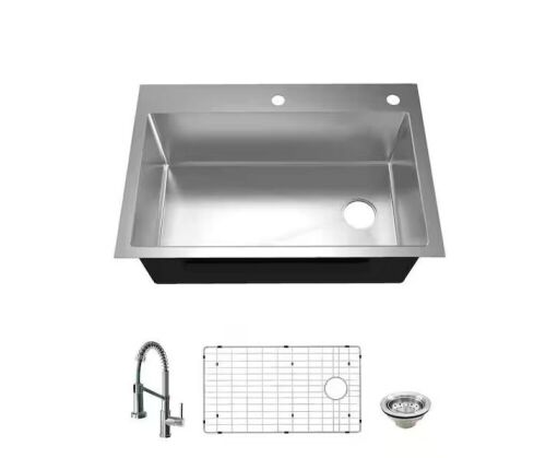 Glacier Bay Tight Radius 30 in. Drop-In Single Bowl 18 Gauge Stainless Steel Kitchen Sink with Spring Neck Faucet - Lot 85